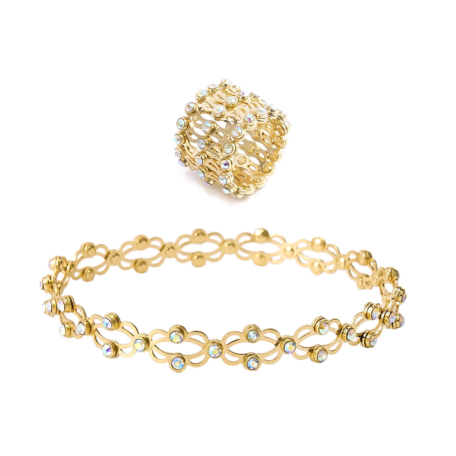 Bracelet & Bague Dorés Élégance Cristal – Style Luxe