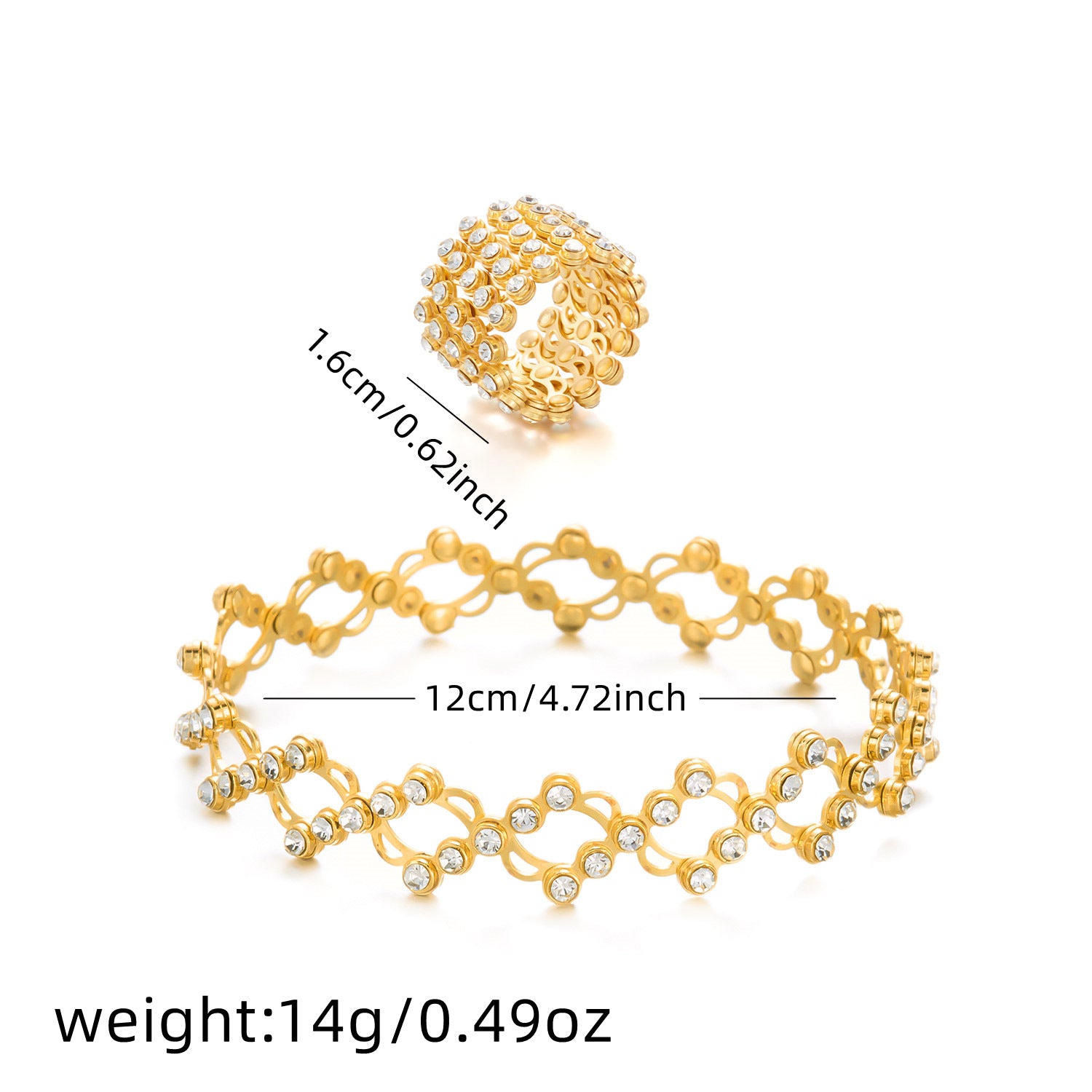 Bracelet & Bague Dorés Élégance Cristal – Style Luxe